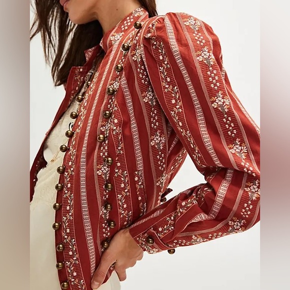 Free People Jackets & Blazers - Free People Sorel Cottage Jacket XL in Brown Combo New Embroidered Floral Stripe